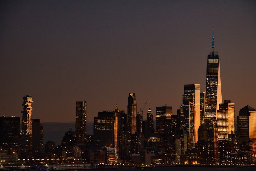 Elegant city skyline at dusk with warm lights